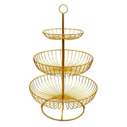 3-Tier Luxe Metal Fruit Basket Plate Bowl Kitchen Buffet Food Tray (Gold)