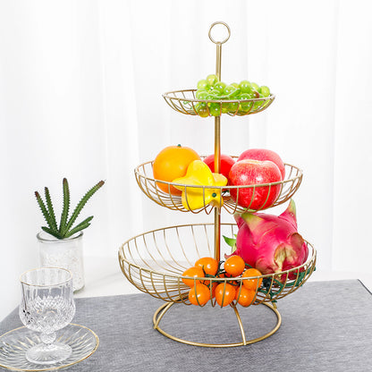 3-Tier Luxe Metal Fruit Basket Plate Bowl Kitchen Buffet Food Tray (Gold)