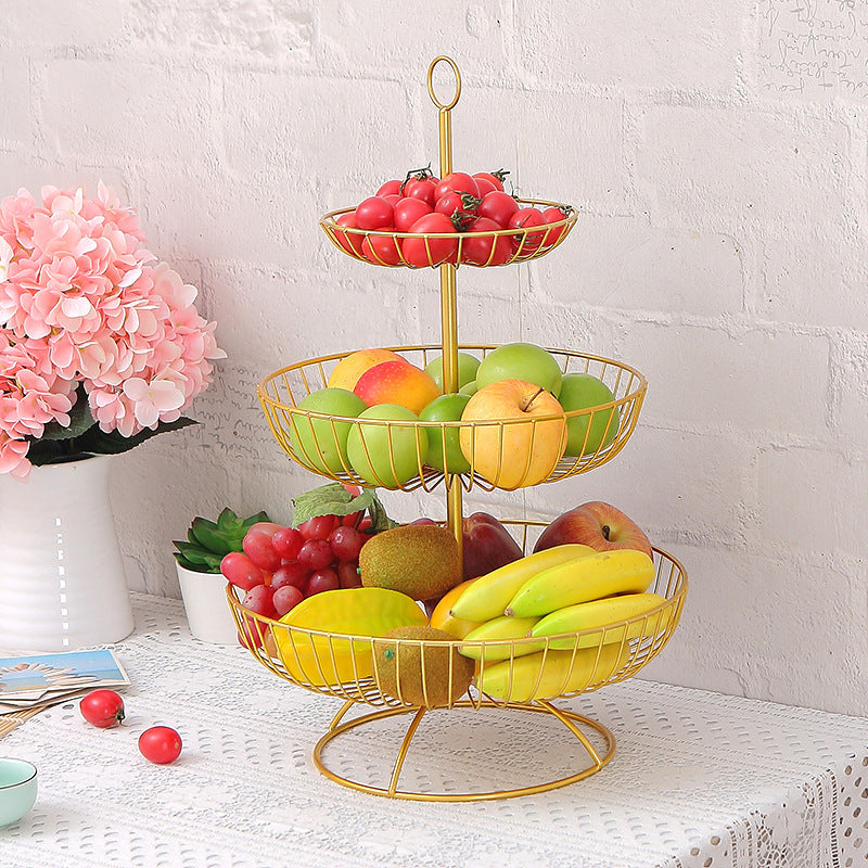 3-Tier Luxe Metal Fruit Basket Plate Bowl Kitchen Buffet Food Tray (Gold)