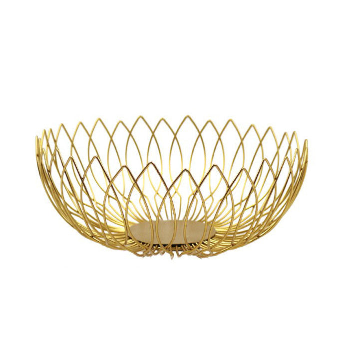 Luxe Large Gold Metal Fruit Bowl Basket Plate Dish Kitchen Counter Food Tray