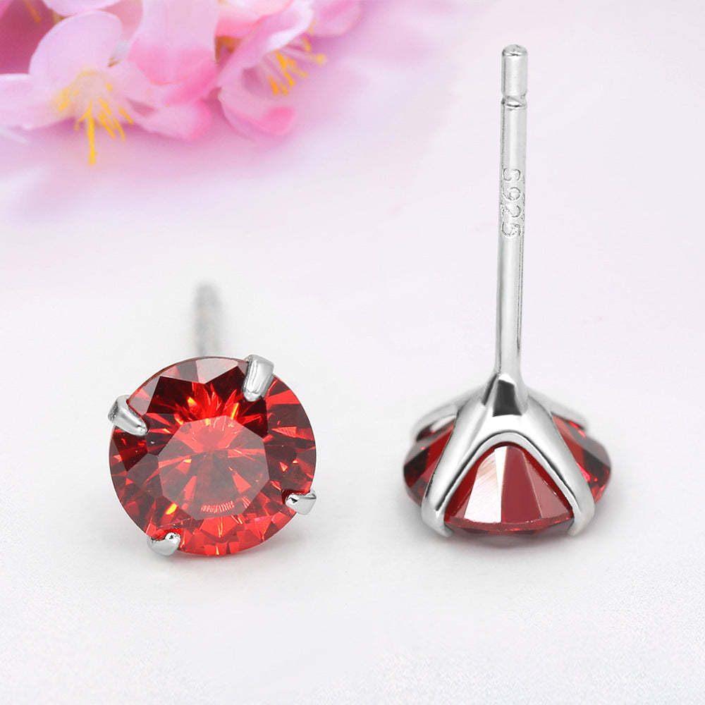 S925 Sterling Silver 2 Carats CZ Diamond Stud Earrings Ruby