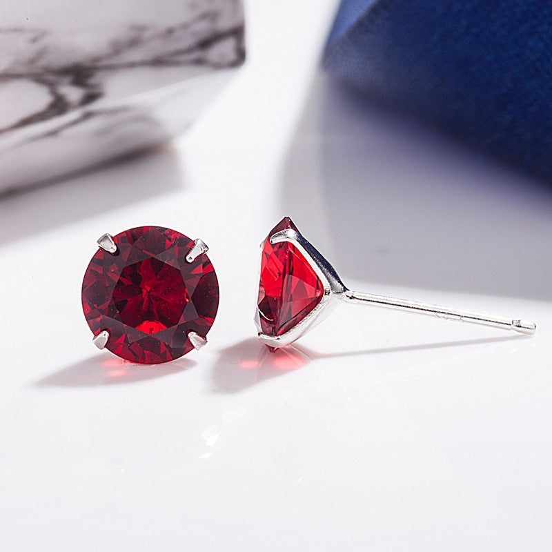 S925 Sterling Silver 2 Carats CZ Diamond Stud Earrings Ruby