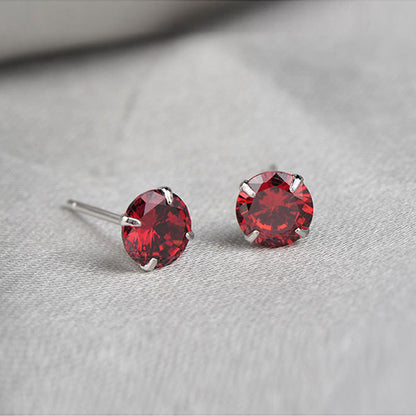 S925 Sterling Silver 2 Carats CZ Diamond Stud Earrings Ruby