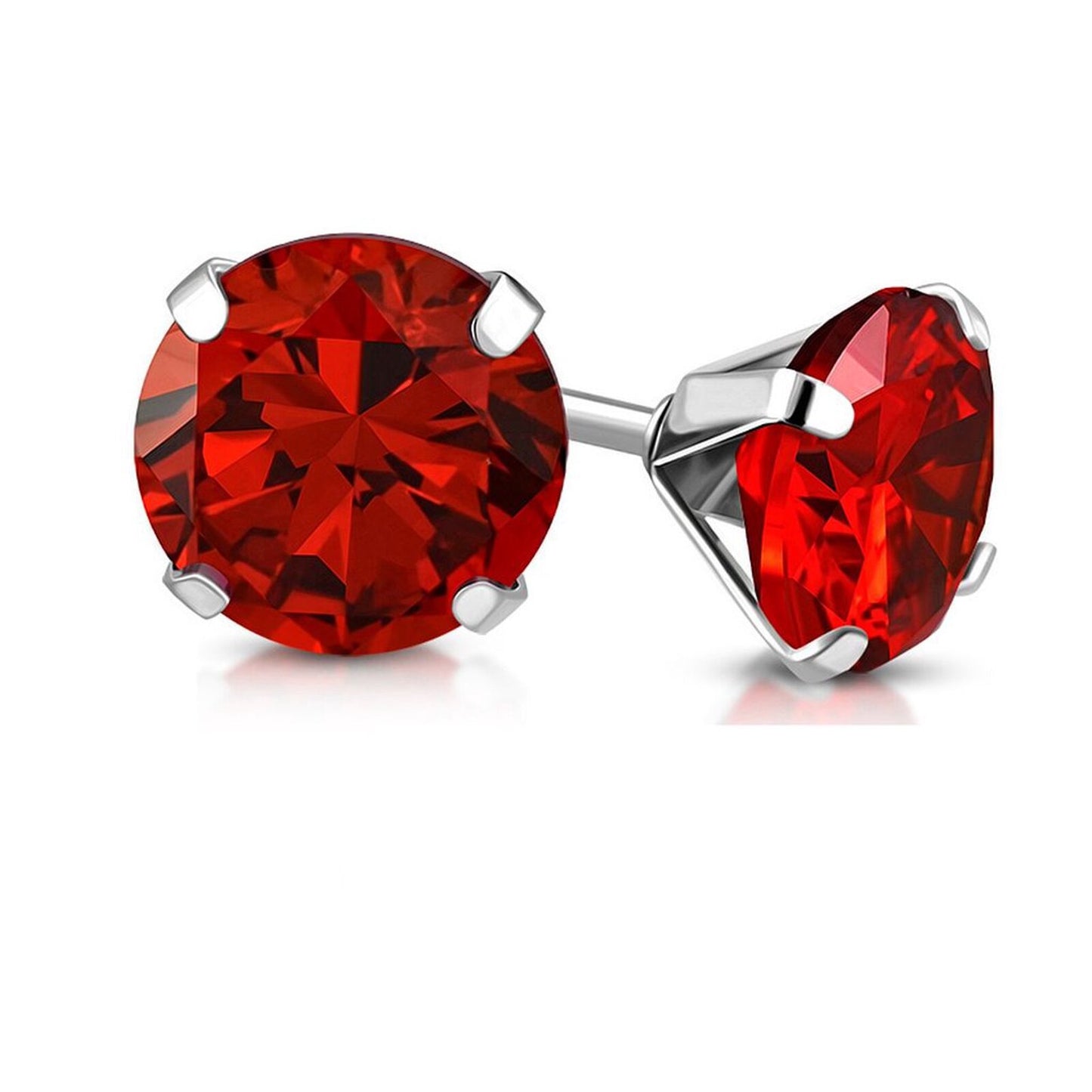 S925 Sterling Silver 2 Carats CZ Diamond Stud Earrings Ruby