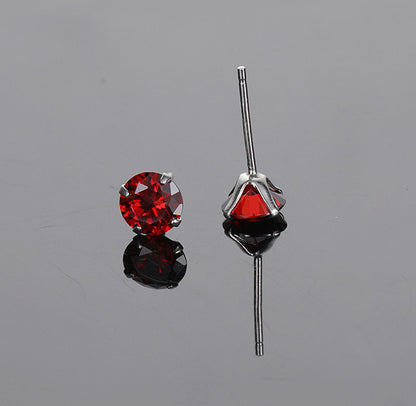 S925 Sterling Silver 2 Carats CZ Diamond Stud Earrings Ruby