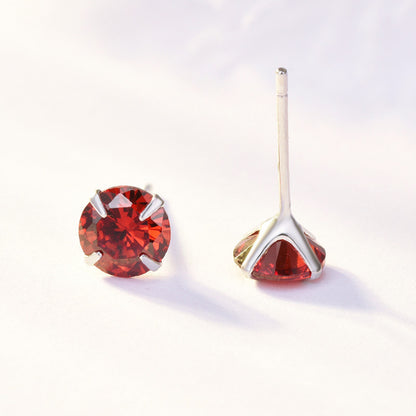 S925 Sterling Silver 2 Carats CZ Diamond Stud Earrings Ruby