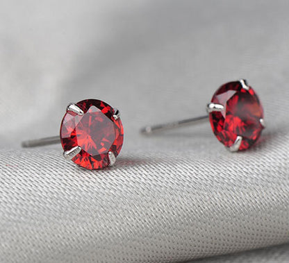 S925 Sterling Silver 2 Carats CZ Diamond Stud Earrings Ruby