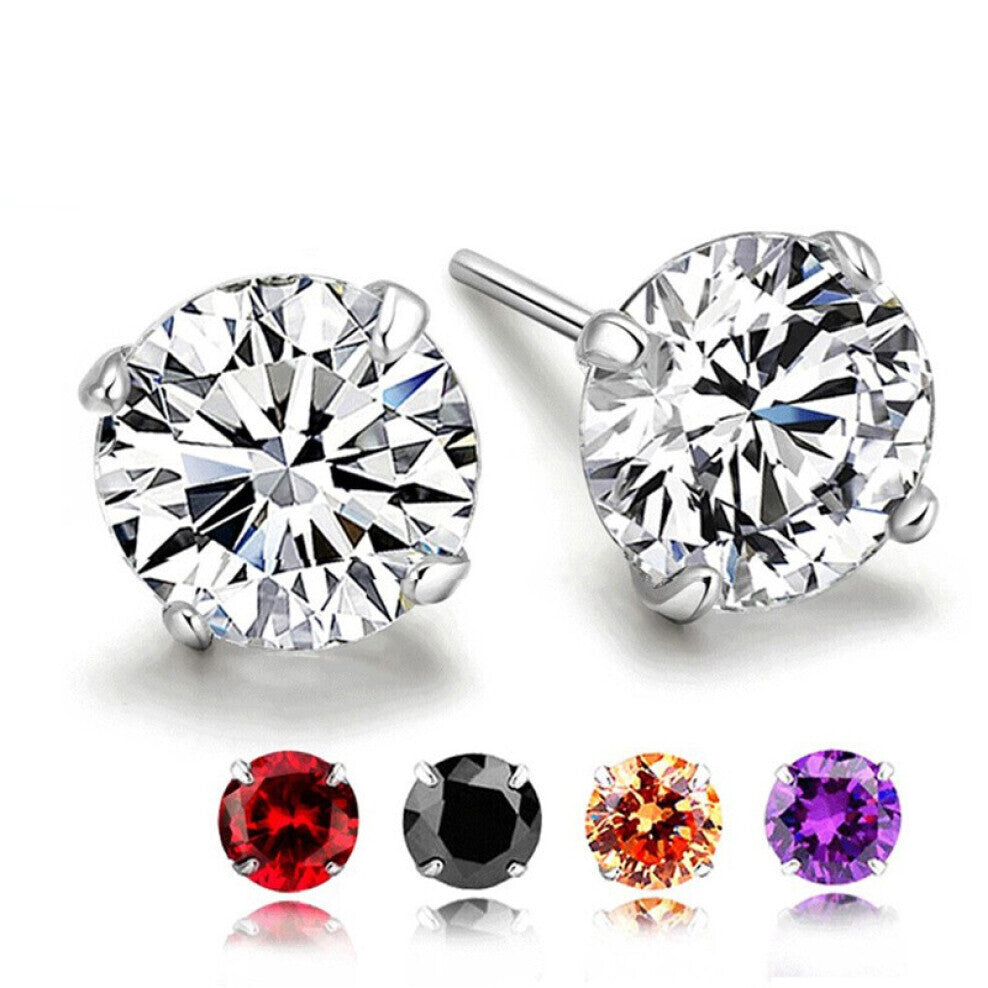 S925 Sterling Silver 2 Carats CZ Diamond Stud Earrings Ruby