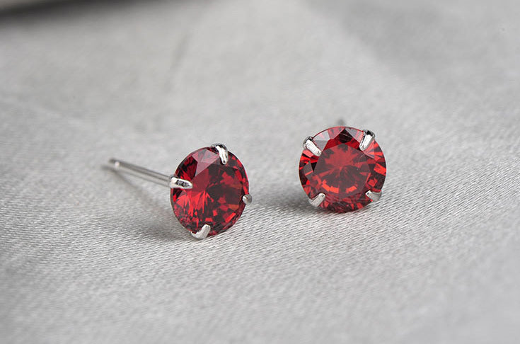 S925 Sterling Silver 2 Carats CZ Diamond Stud Earrings Ruby