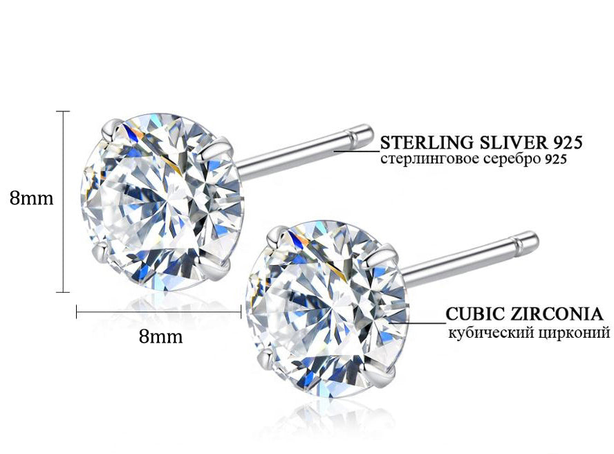 S925 Sterling Silver 2 Carats CZ Diamond Stud Earrings