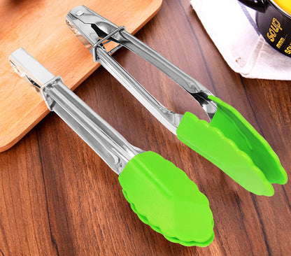 2 Pack 18cm Good Grip Stainless Steel Mini Tongs with Silicone Tips - Green