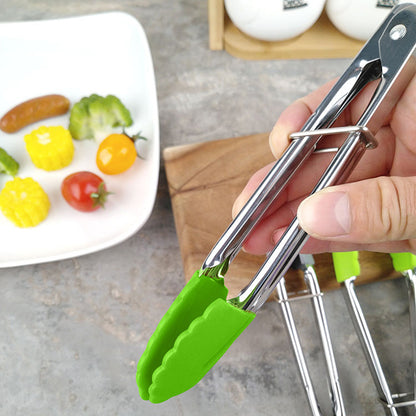 2 Pack 18cm Good Grip Stainless Steel Mini Tongs with Silicone Tips - Green