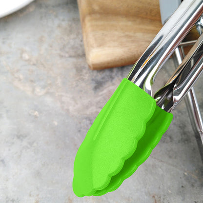 2 Pack 18cm Good Grip Stainless Steel Mini Tongs with Silicone Tips - Green