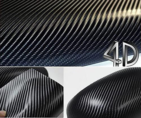 4D High Gloss Black Carbon Fibre Wrap Vinyl Roll Automotive Car DIY Film 152cm x 50cm