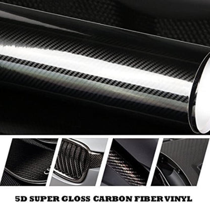 5D High Gloss Black Carbon Fibre Wrap Vinyl Roll Automotive Car DIY Film 152cm x 50cm