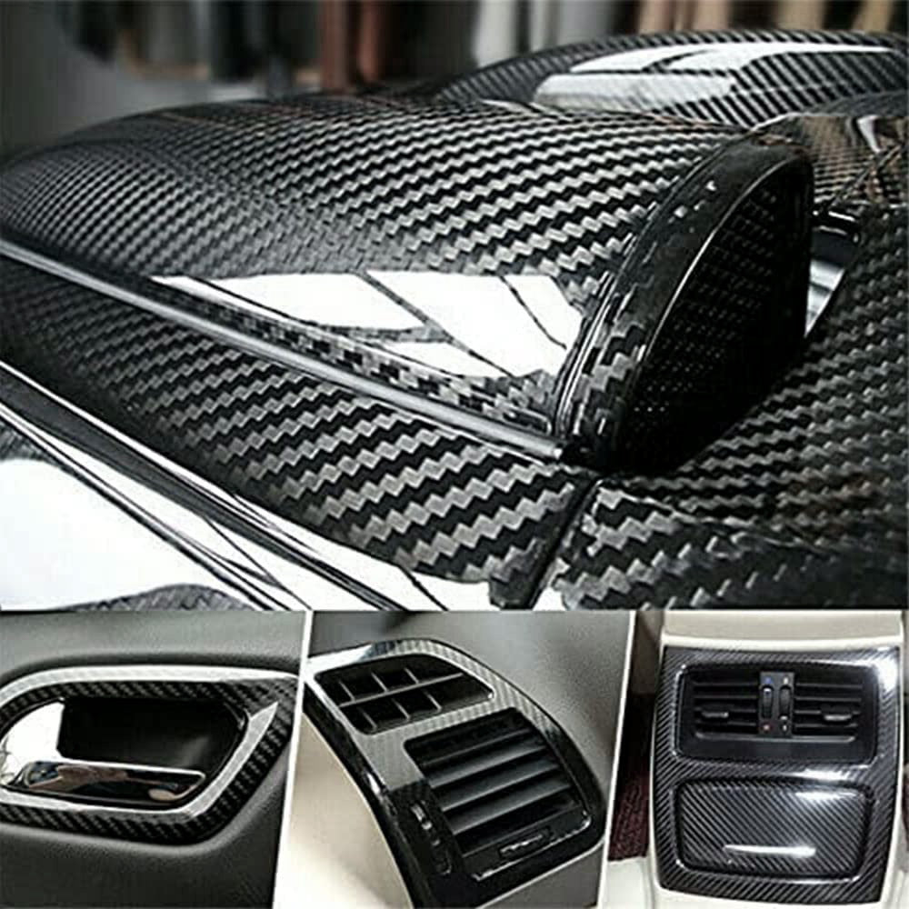 5D High Gloss Black Carbon Fibre Wrap Vinyl Roll Automotive Car DIY Film 152cm x 50cm