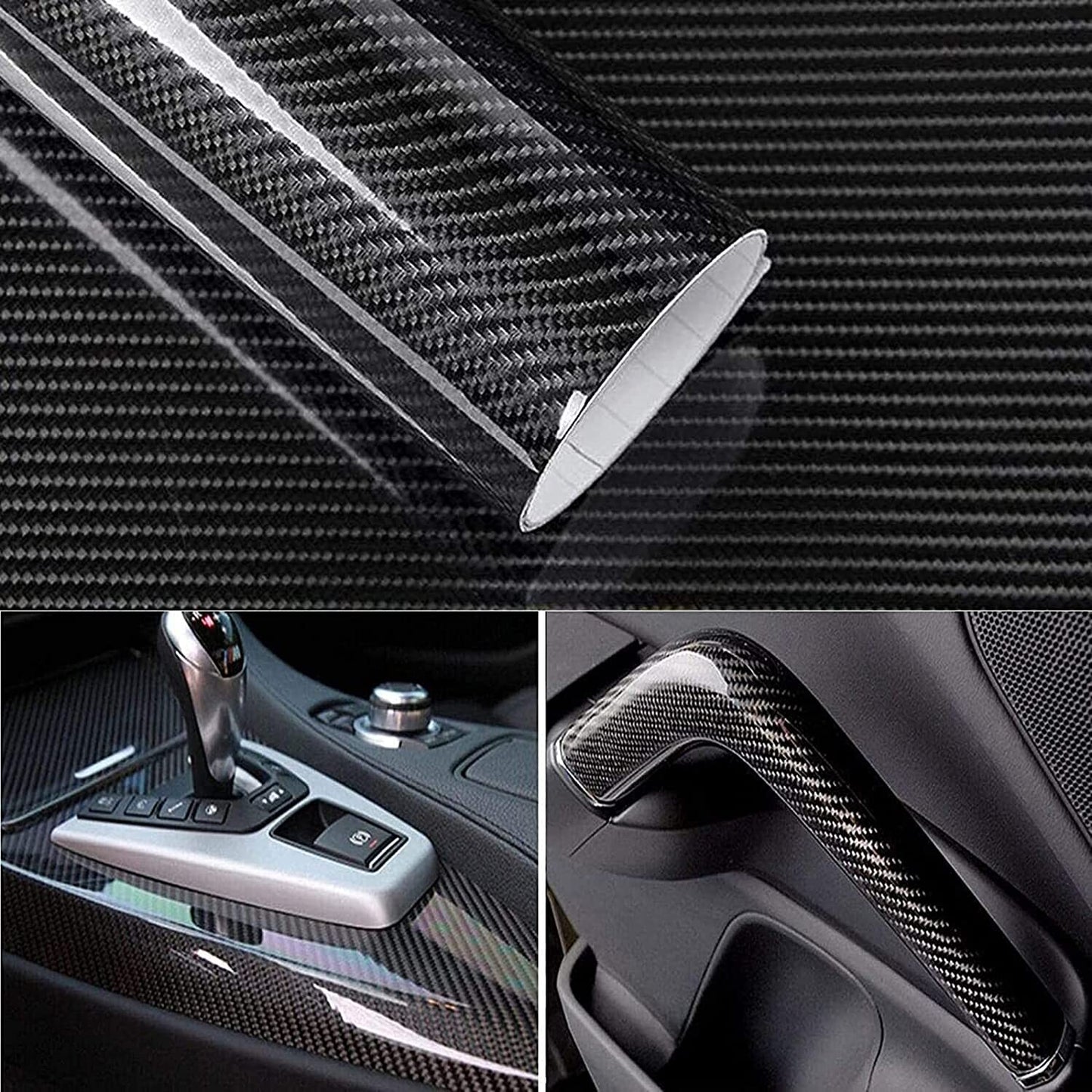 6D High Gloss Black Carbon Fibre Wrap Vinyl Roll Automotive Car DIY Film 152cm x 50cm