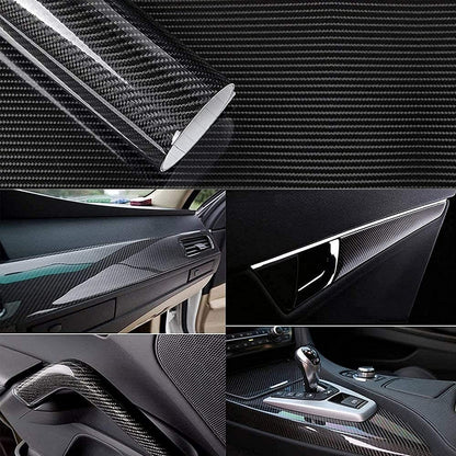 6D High Gloss Black Carbon Fibre Wrap Vinyl Roll Automotive Car DIY Film 152cm x 50cm