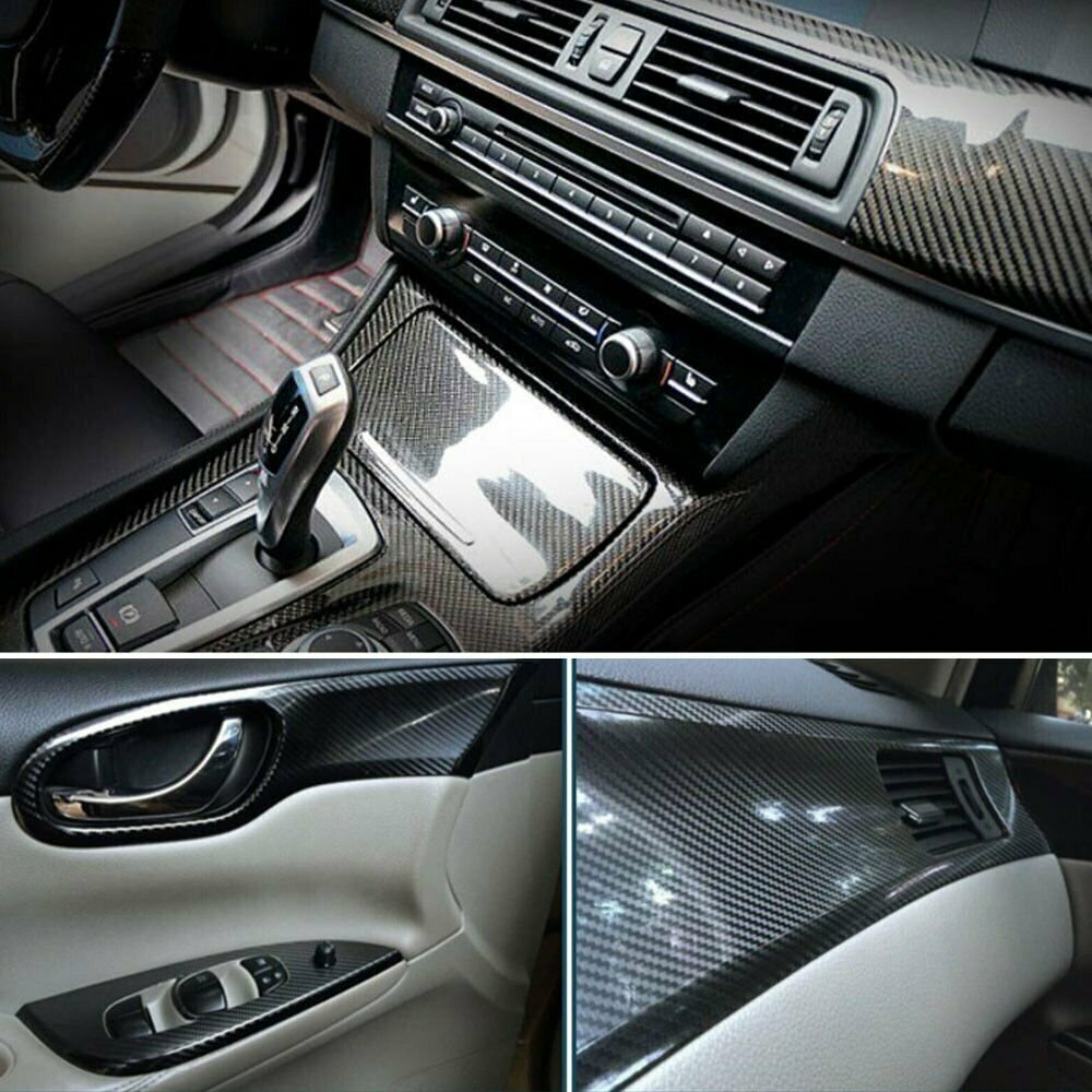 6D High Gloss Black Carbon Fibre Wrap Vinyl Roll Automotive Car DIY Film 152cm x 50cm