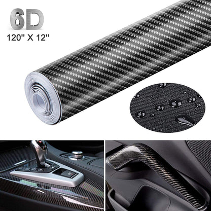 6D High Gloss Black Carbon Fibre Wrap Vinyl Roll Automotive Car DIY Film 152cm x 50cm