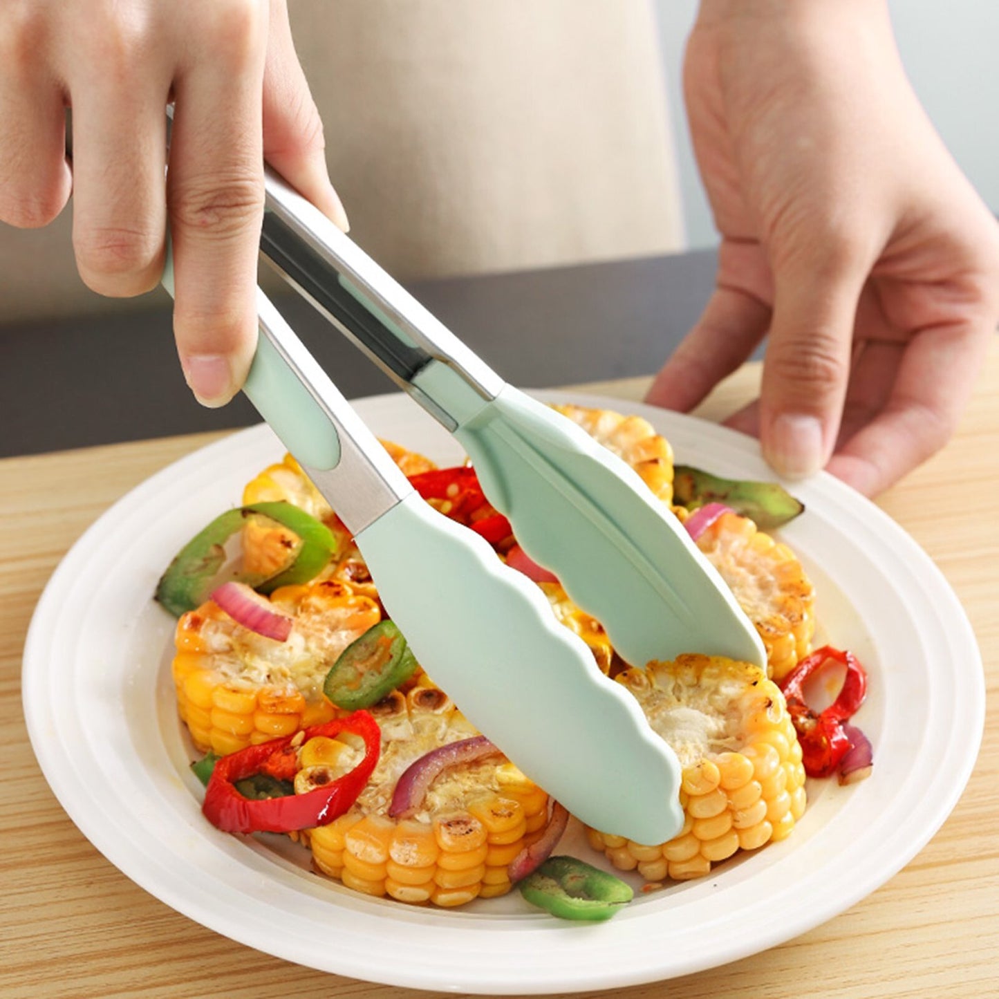 35cm Large Good Grip Silicone Stainless Steel Tongs (Mint)