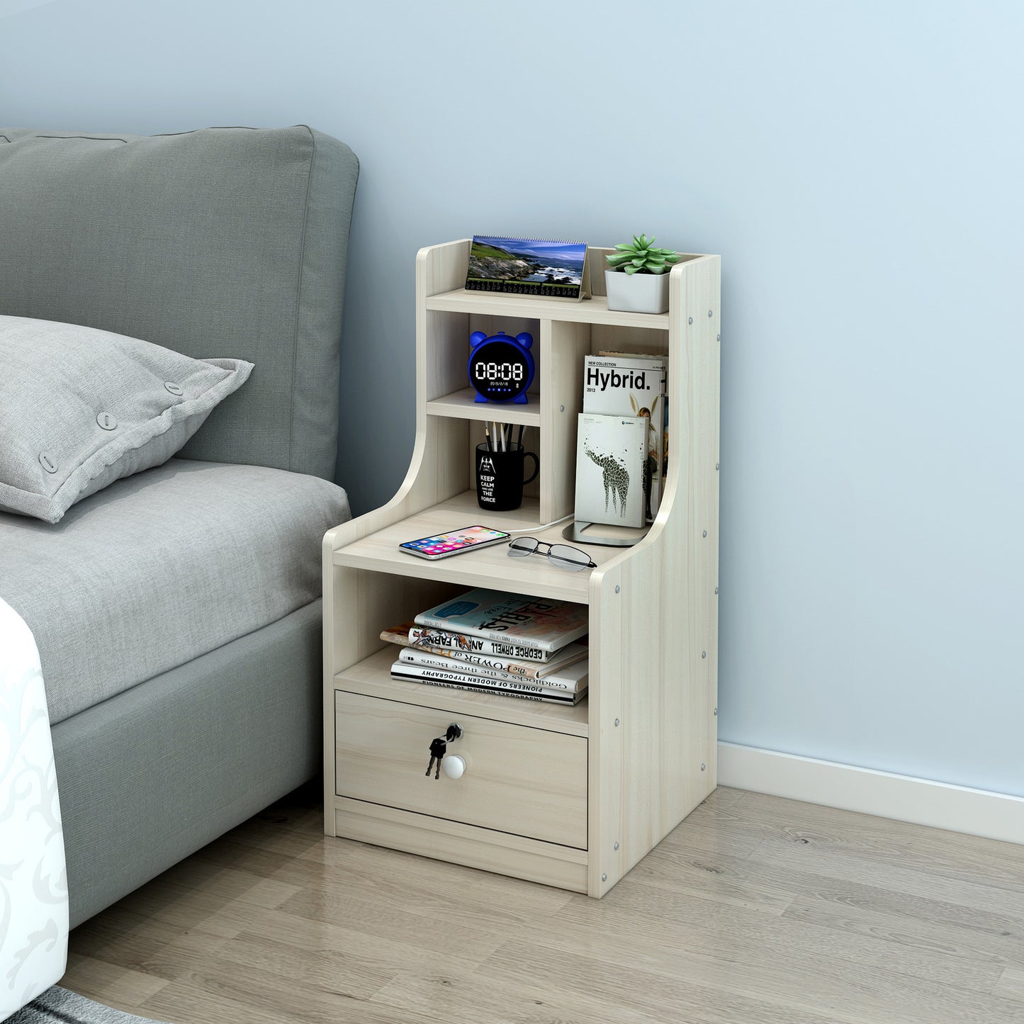 Imperial Tall Bedside Table with Drawer and Shelf (White Oak)