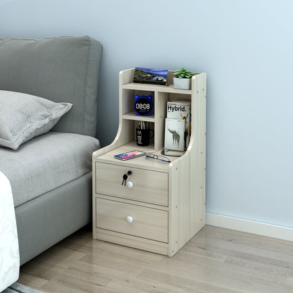 Imperial 2-Drawer Tall Bedside Table with Chest of Drawers and Shelf (White Oak)