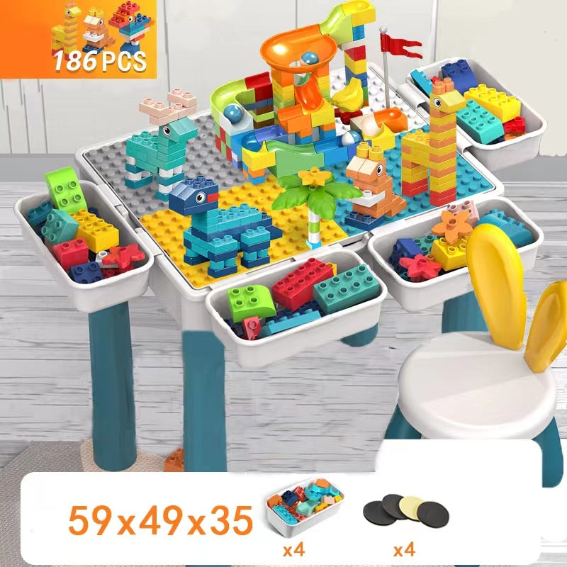 Multifunctional Activity Table, Chair & 186 Building Blocks Educational Toy Set