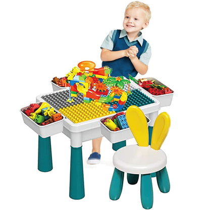 Multifunctional Activity Table, Chair & 186 Building Blocks Educational Toy Set