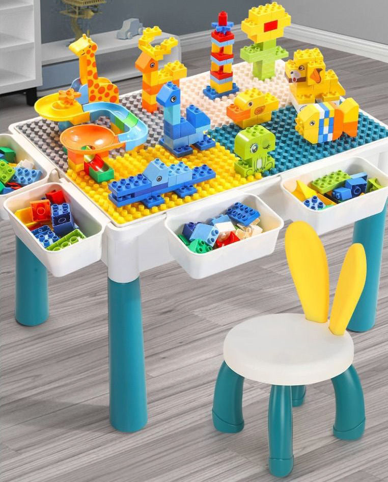 Multifunctional Activity Table, Chair & 186 Building Blocks Educational Toy Set