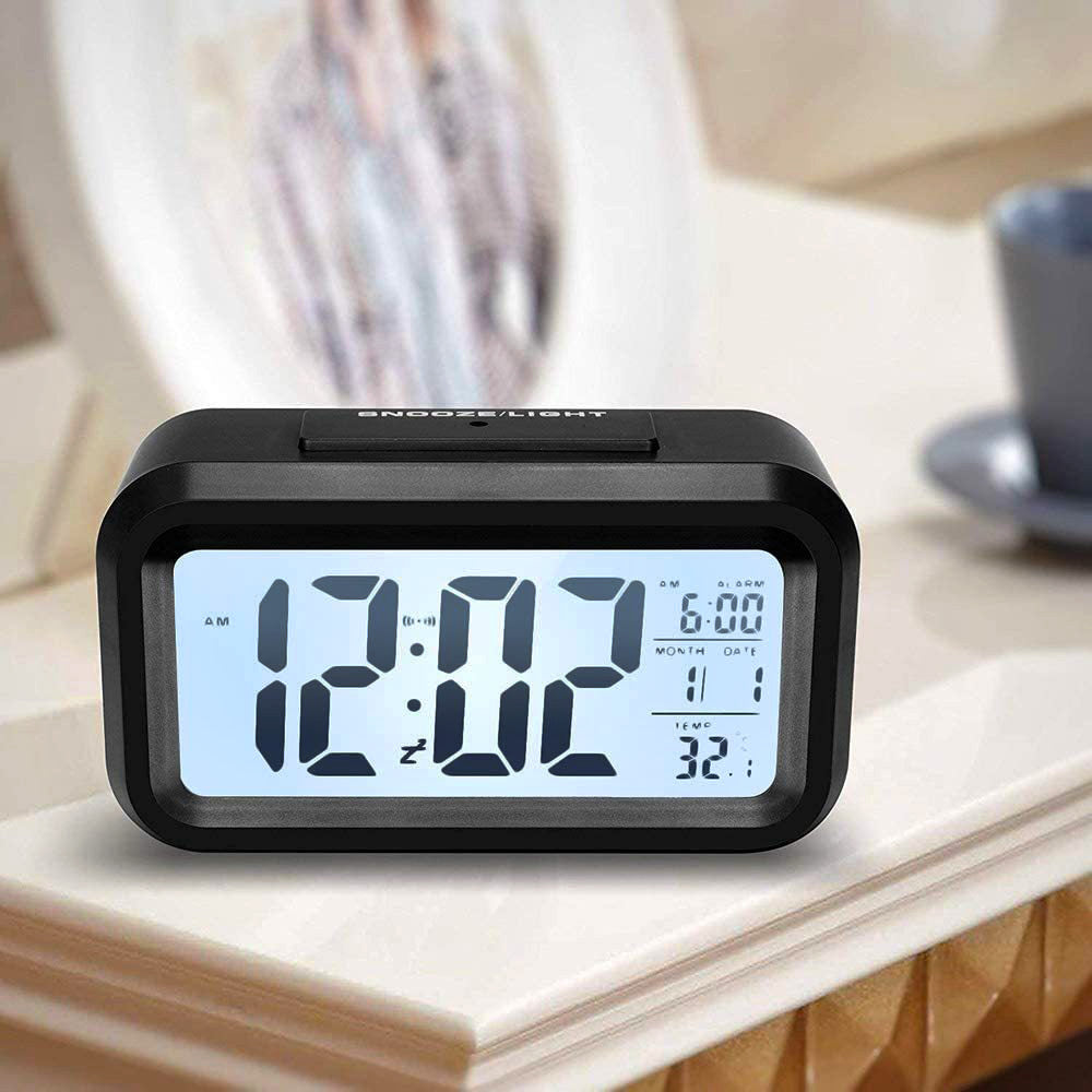 Multifunction Digital Sensor Automatic Light Snooze Desk Alarm Clock (Black)