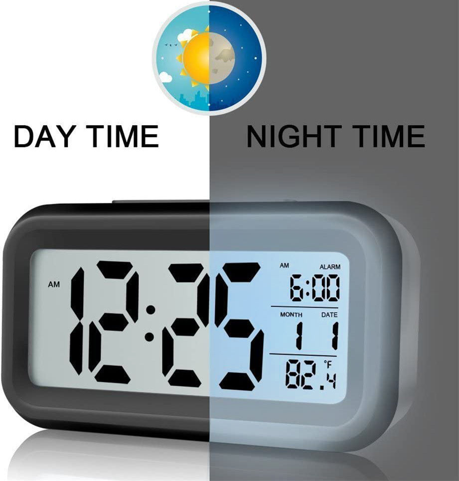 Multifunction Digital Sensor Automatic Light Snooze Desk Alarm Clock (Black)