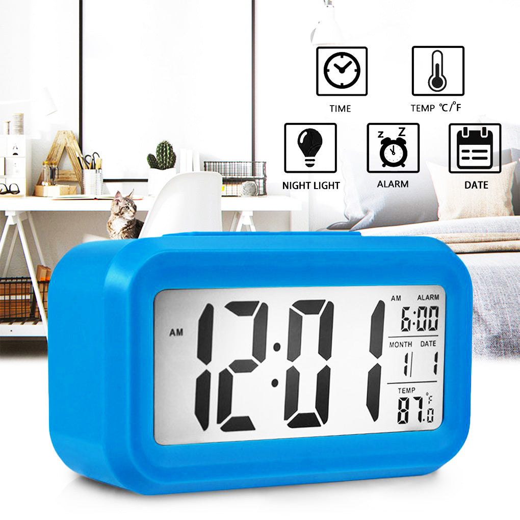 Multifunction Digital Sensor Automatic Light Snooze Desk Alarm Clock (Blue)