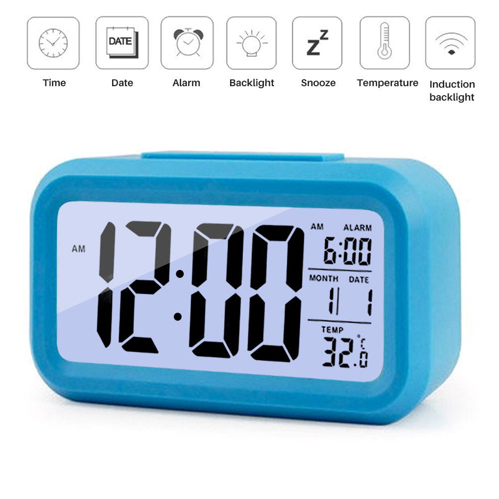 Multifunction Digital Sensor Automatic Light Snooze Desk Alarm Clock (Blue)