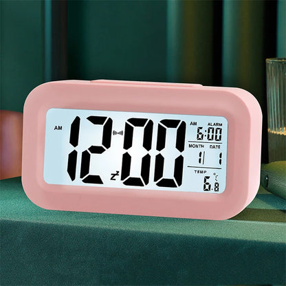 Multifunction Digital Sensor Automatic Light Snooze Desk Alarm Clock (Pink)