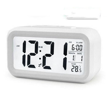 Multifunction Digital Sensor Automatic Light Snooze Desk Alarm Clock (White)