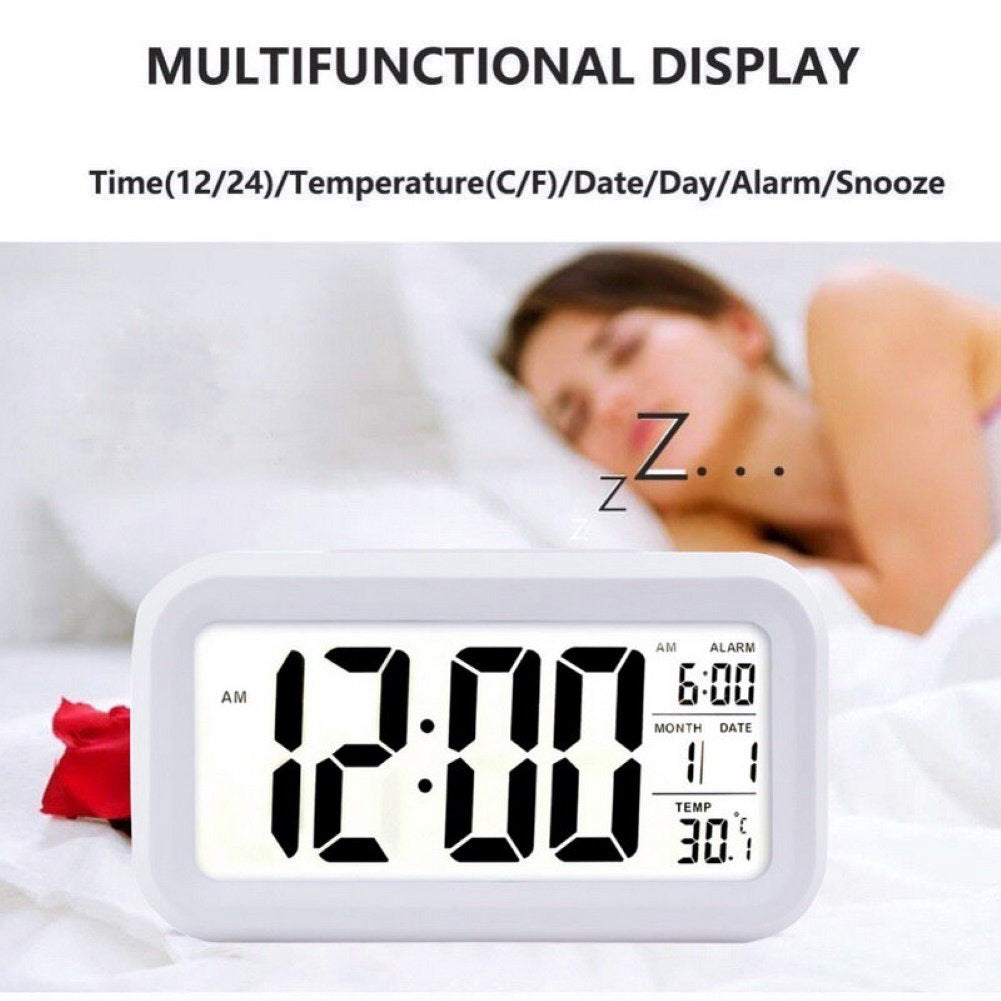 Multifunction Digital Sensor Automatic Light Snooze Desk Alarm Clock (White)