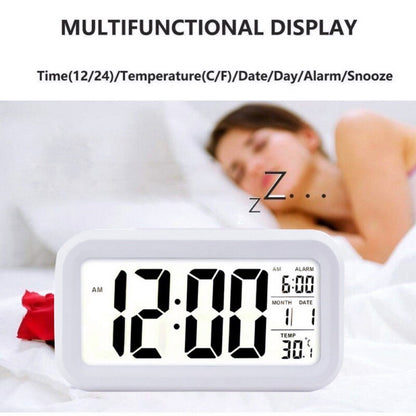 Multifunction Digital Sensor Automatic Light Snooze Desk Alarm Clock (White)