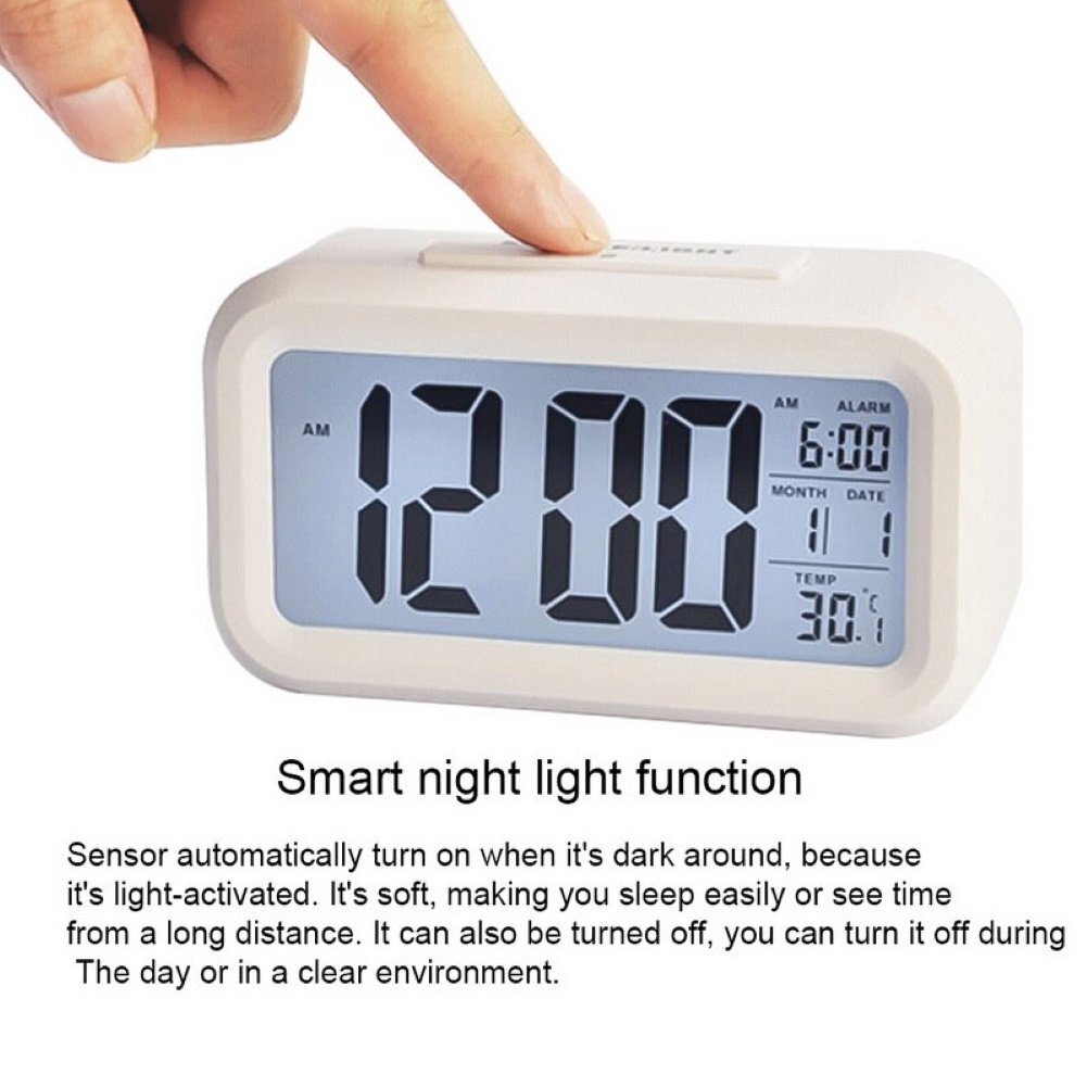 Multifunction Digital Sensor Automatic Light Snooze Desk Alarm Clock (White)