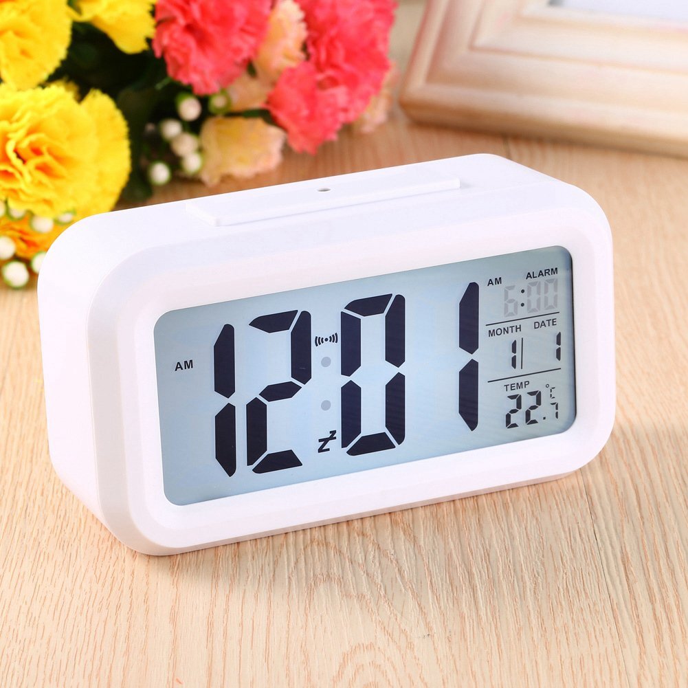 Multifunction Digital Sensor Automatic Light Snooze Desk Alarm Clock (White)