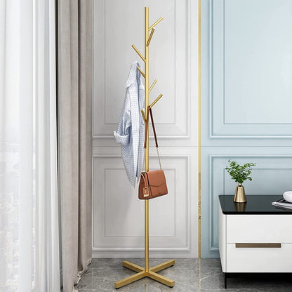 Freestanding Metal Coat Hat Hanging Stand Clothes Hanger Rack Tree Organiser (Gold)