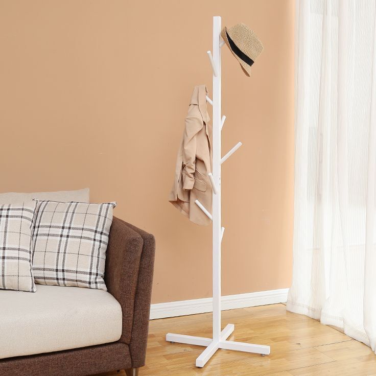 Freestanding Metal Coat Hat Hanging Stand Clothes Hanger Rack Tree Organiser (White)