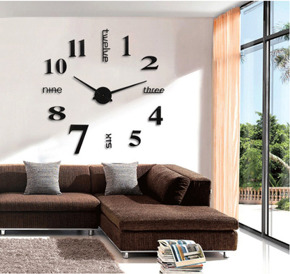 3D Luxe DIY Large Wall Clock Home Decoration (Black)