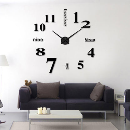 3D Luxe DIY Large Wall Clock Home Decoration (Black)