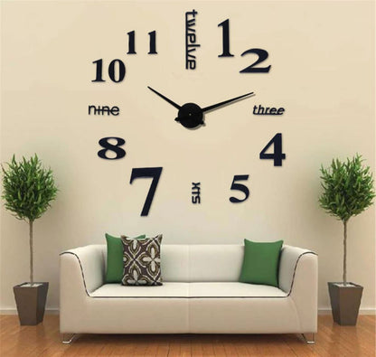 3D Luxe DIY Large Wall Clock Home Decoration (Black)