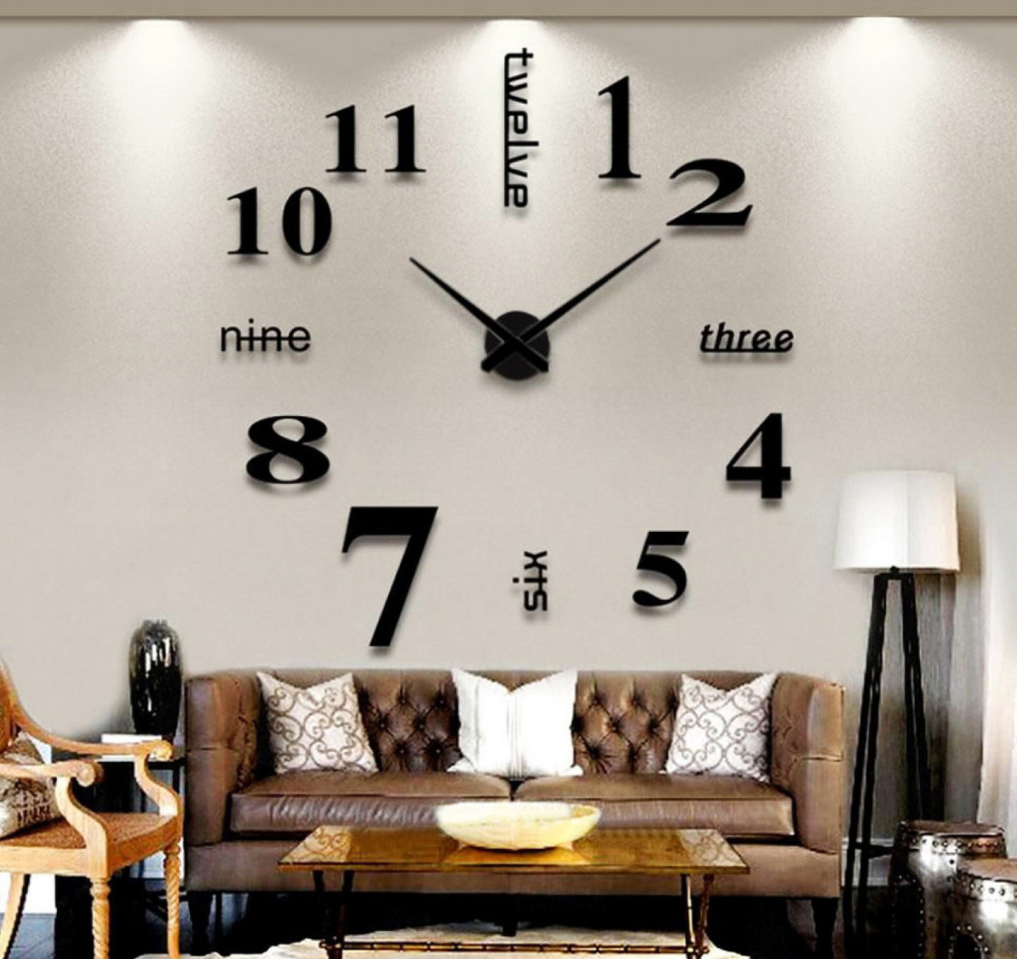 3D Luxe DIY Large Wall Clock Home Decoration (Black)