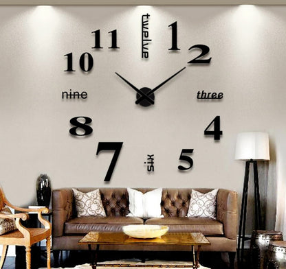 3D Luxe DIY Large Wall Clock Home Decoration (Black)