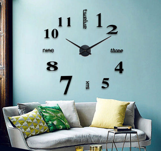 3D Luxe DIY Large Wall Clock Home Decoration (Black)