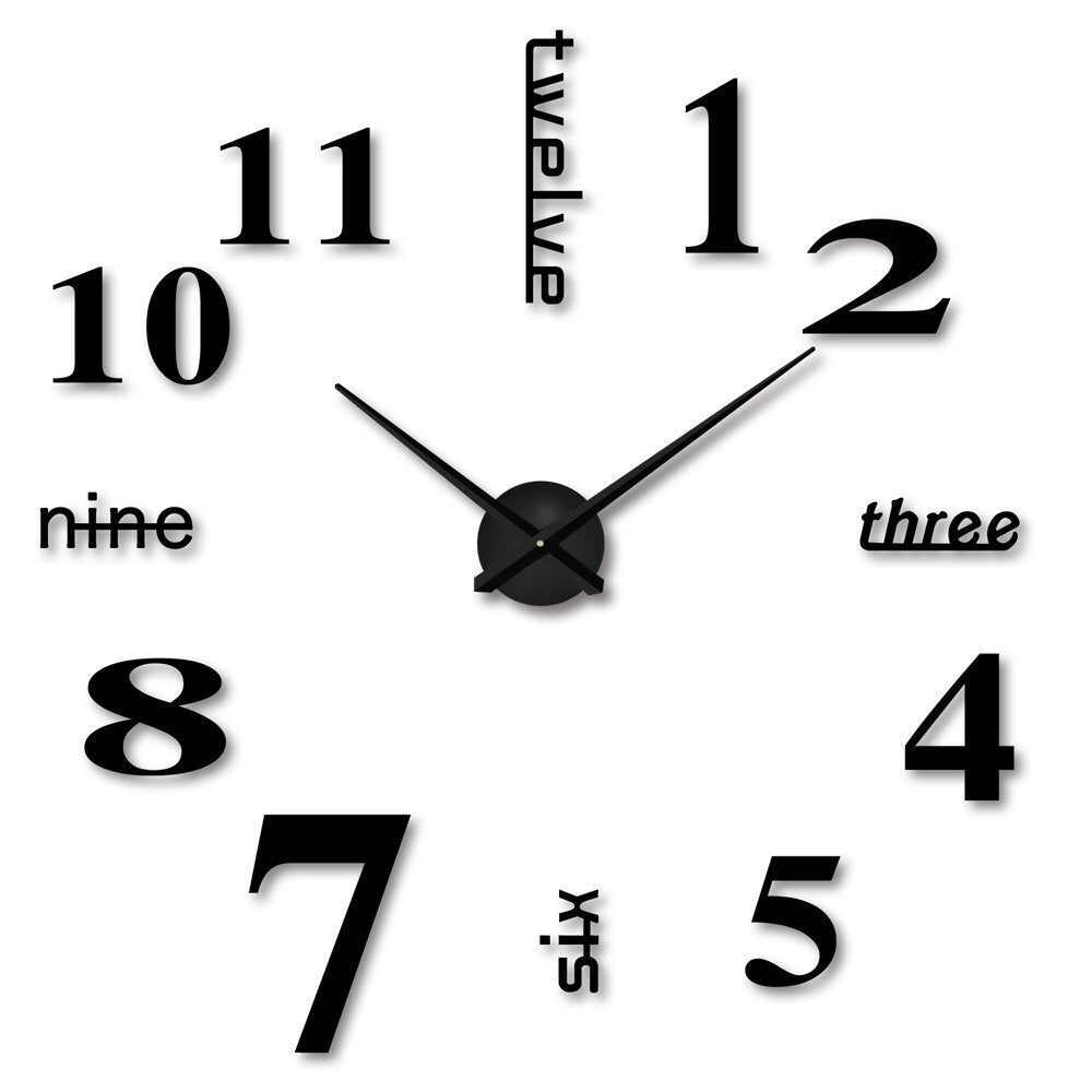 3D Luxe DIY Large Wall Clock Home Decoration (Black)