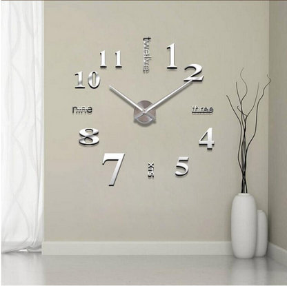 3D Luxe DIY Large Wall Clock Home Decoration (Silver)